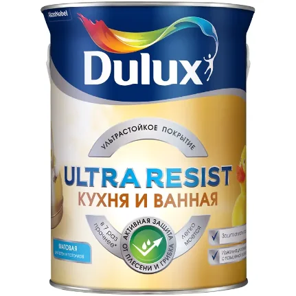 Фото для Краска в/д для кухни и ванной, матовая Dulux Ultra Resist BW 2,5 л AkzoNobel