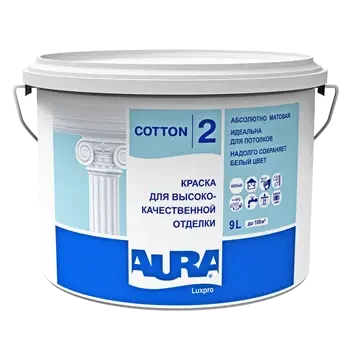 Краска в/д для потолков глубокоматовая "Aura Cotton, Luxpro 2" 9 л ЭСКАРО
