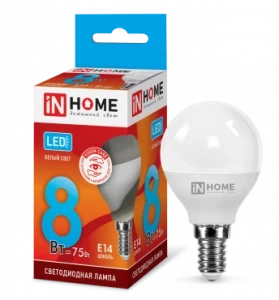 Фото для Лампа LED-шар-VC 8Вт 4000 Е14 IN HOME
