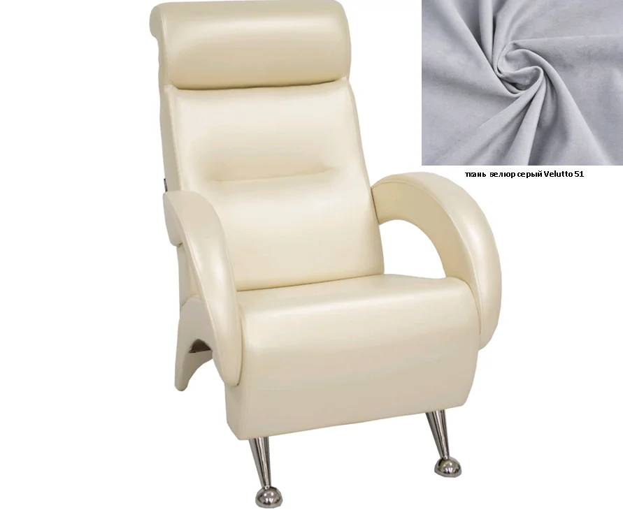 Кресло для отдыха Комфорт К Модель 9 К (Хром/Ткань велюр серый Velutto 51)