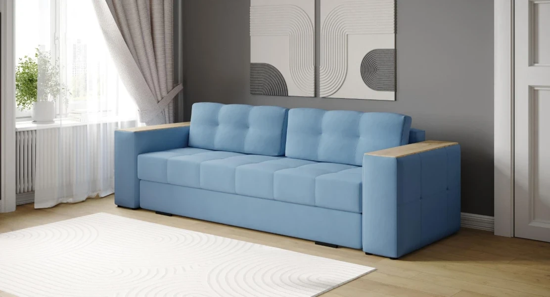 Фото для Диван раскладной Виконт (Светло-голубой/Дуб канадский)