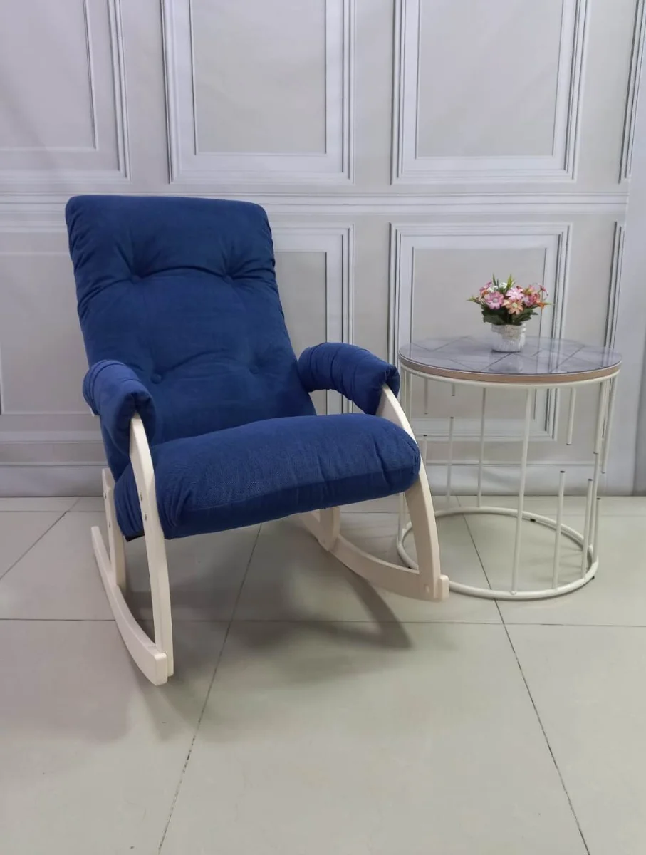 Кресло-качалка Неаполь Модель 11 (Дуб шампань-эмаль/Ткань Синий Verona Denim blue)