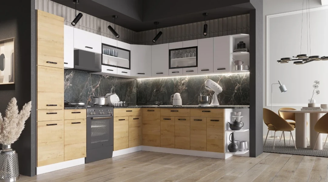 Фото для Кухня Брауни угловая 2800*2485 б/м, б/с (Белый/Дуб Вотан)