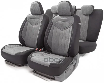 Фото для Чехлы На Сиденья Signature Материал Велюр Новое Лекало-3d Крой Валики Для Быстрой Фиксации Перед.Ряда Черно/Т.Серый (15предм)...