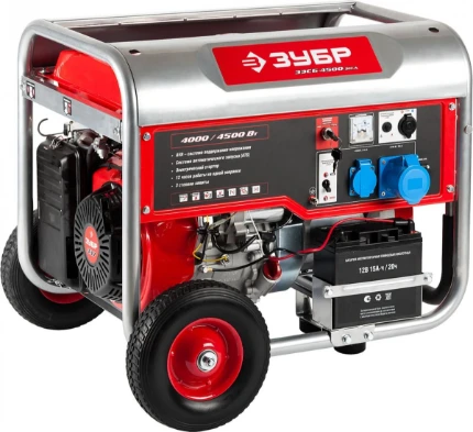 Фото для ЗУБР 4500 Вт, колеса и рукоятка, бензиновый генератор с автозапуском (ЗЭСБ-4500-ЭНА)