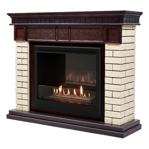Фото для Каминокомплект: Биокамин Firelight BFP/P-2520, портал Bricks 25 камень бежевый, шпон темный дуб