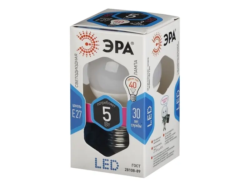 Лампа ЭРА LED smd P45-5w-840-E27