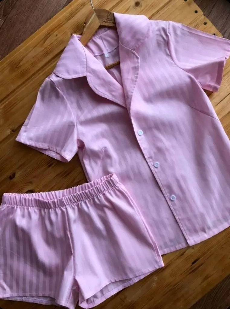 Пижама женская рубашка шорты пуговицы хлопок премиум розовая