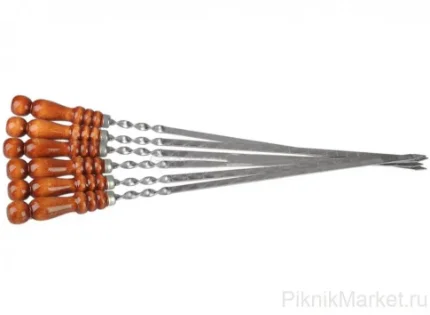 Фото для Шампур из нержавеющей стали 450х12х3 мм. с деревянной ручкой (заклепка)
