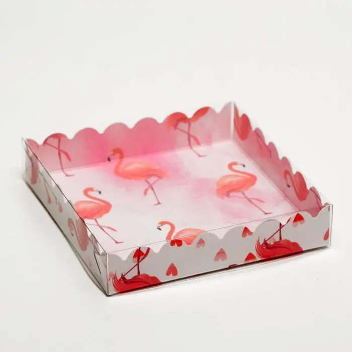 Коробочка с PVC крышкой, "Фламинго", белый, 15 х 15 х 3 см
