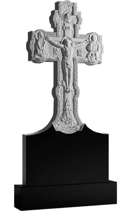Фото для Памятник крест на могилу. Гранитные памятники вертикальные резные черные ВАР-70 (премиум-класс)