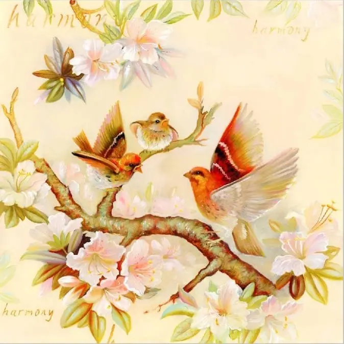Фреска STEINBAU AMUR "Птицы на цветах"
