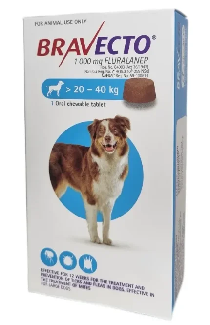 Бравекто 1000 мг для собак массой от 20 до 40 кг, таблетка
