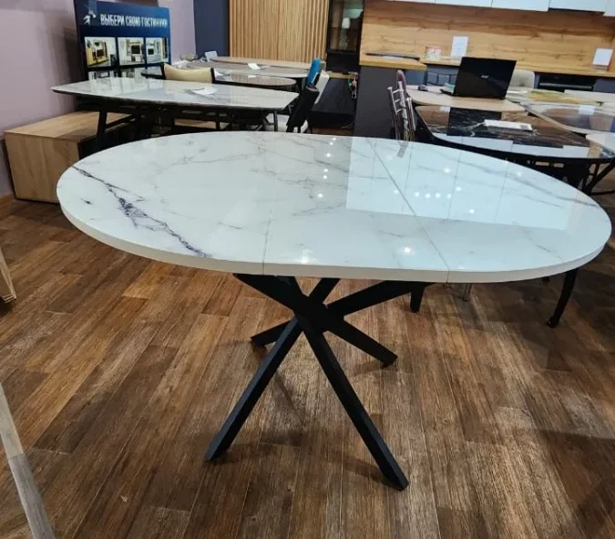 Обеденный стол раздвижной мрамор круглый бабочка 1000/1300