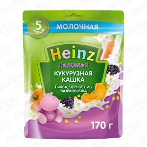 Каша Heinz Лакомая молочная кукурузная тыква-чернослив-морковь 170г с 5мес БЗМЖ