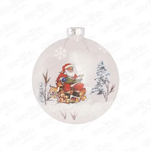 Украшение елочное Дед мороз в лесу медальон стеклянный 8см