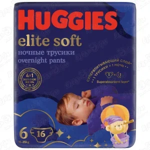 Фото для Трусики-подгузники ночные HUGGIES elite soft 6 15-25кг 16шт