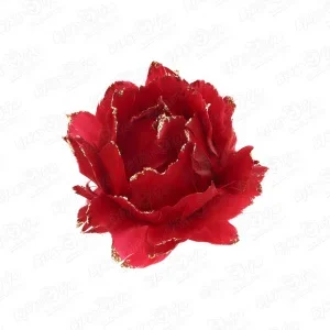 Украшение елочное роза красная из перьев с блестками 10см