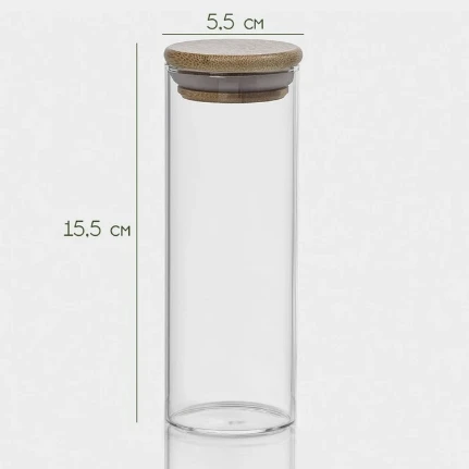 Фото для ЭКО Банка для сыпучих продуктов,стекло/бамбук. 15см, 300мл