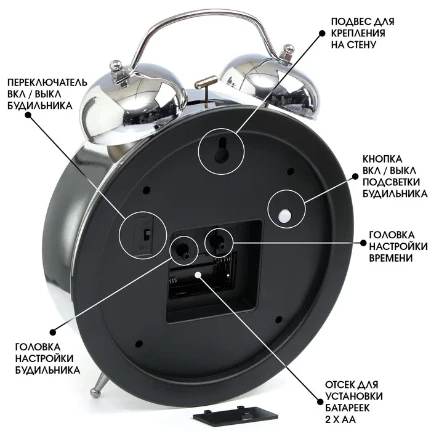 Фото для КЛАССИКА Часы - будильник настольные, с подвесом. 2АА, 30х23см